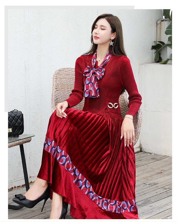 Đầm Lụa Phối Nhung Dập Ly Cao Cấp - HN953